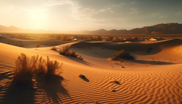 Photo tranquil sunset over rippled sand dunes in arid africa generated by ai