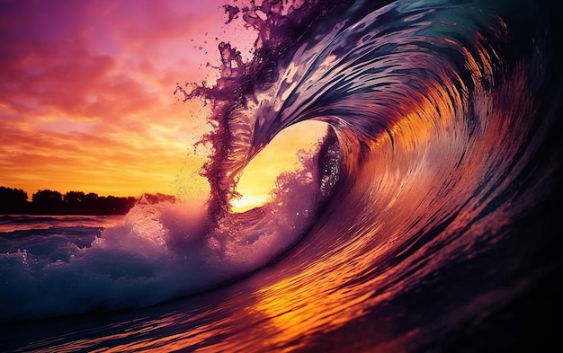 Tranquil Sunset Surf Wave Generatieve AI