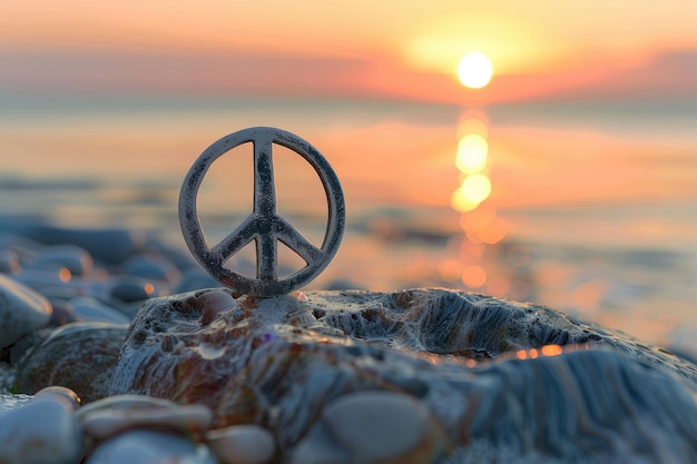 Photo tranquil sunset with peace symbol against white background generative ai