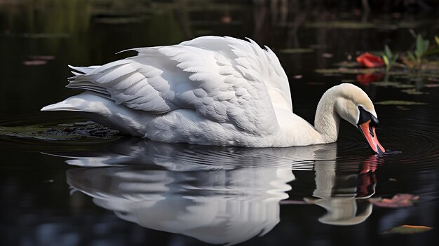 Foto un cigno tranquillo su uno stagno riflettente una fotografia serena