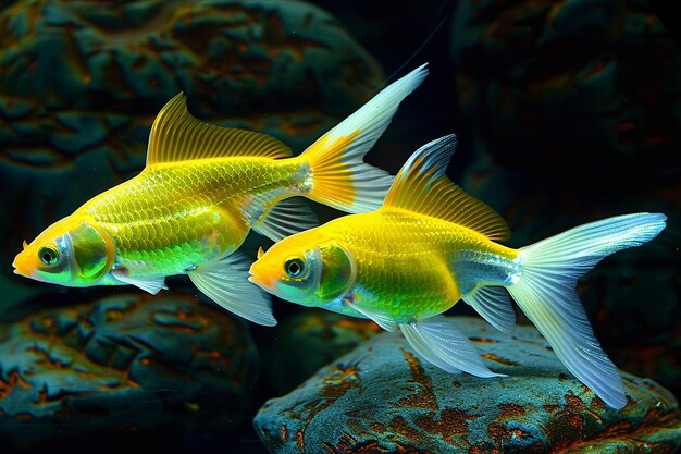 Photo tranquil tandem pair of harmonious goldfish