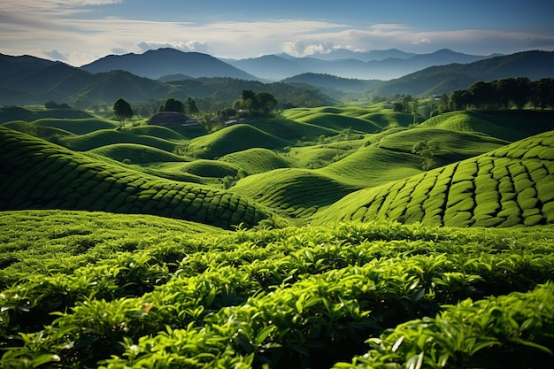 Tranquil Tea Plantation in West Java Generative AI