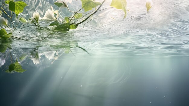 写真 緑の葉の反射の静かな透明な水 美しさの背景 スパとウェルネスコンセプト