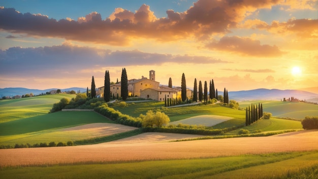 Tranquil Tuscany Captivating Spring Panorama of Italy's Enchanting Landscape