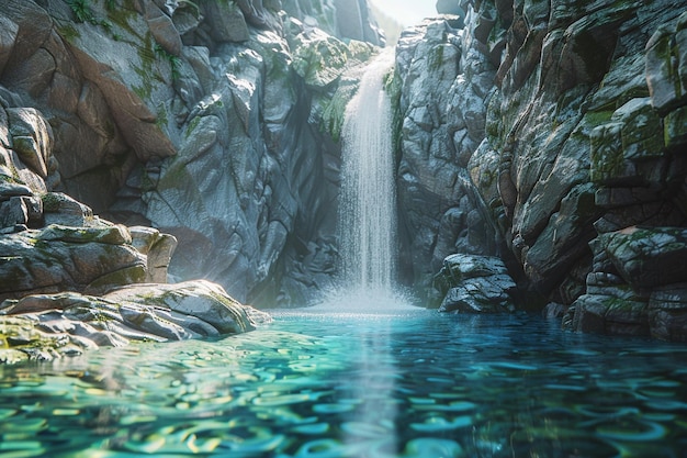 Tranquil waterfall cascading into a crystalclear p