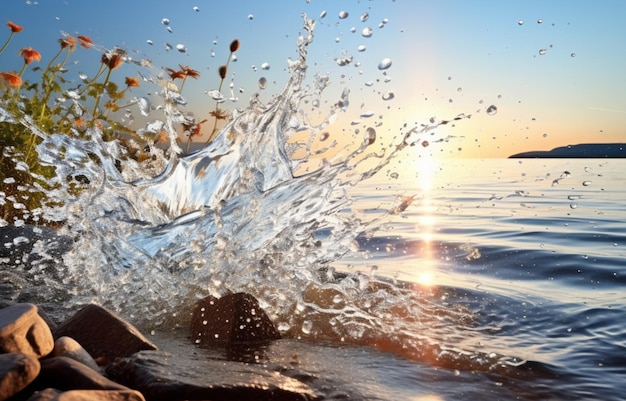 Tranquil Waters Capturing the Essence of Sunset Splashes Sunset Splash A Realistic Ocean