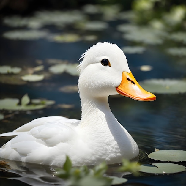 Tranquil Waters Closeup of a White Duck Enjoying the Pond