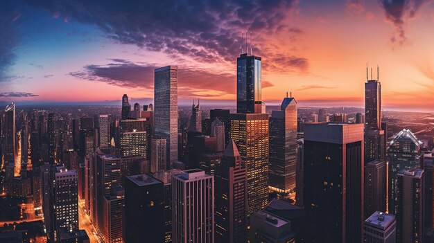 Tranquil waterside chicago skyline