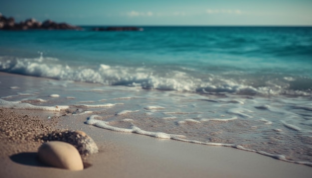 Tranquil waves crash on bright stone coastline generated by AI