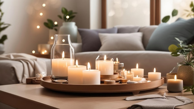 Tranquil Wellness Haven Visualize an Oasis of Serenity with Aroma Diffuser and Lit Candles