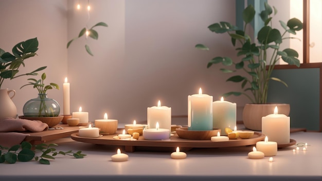 Tranquil Wellness Haven Visualize an Oasis of Serenity with Aroma Diffuser and Lit Candles