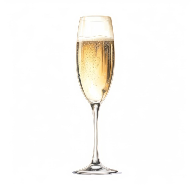 Tranquil Wine Glass With Champagne On White Background