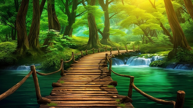 Tranquil Wooden Bridge