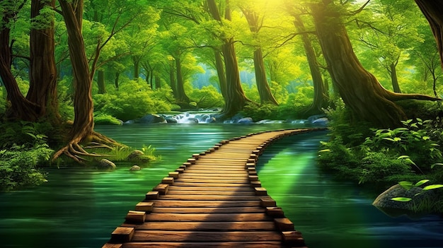 Tranquil Wooden Bridge