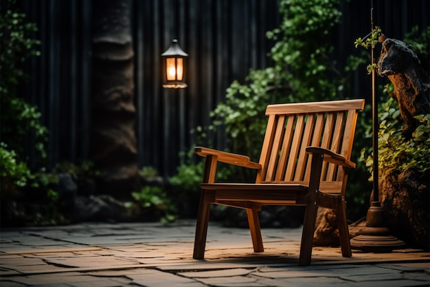 A tranquil wooden chair the perfect spot to unwind amid blur