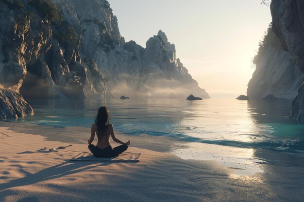 Foto una tranquilla sessione di yoga su una spiaggia appartata