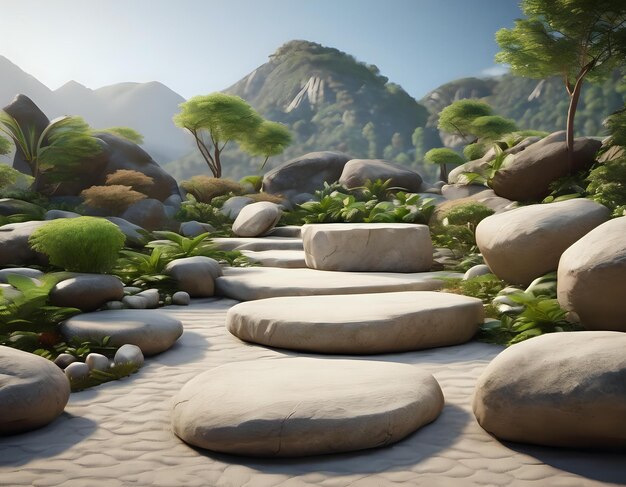 Photo a tranquil zen rock garden with carefully placed stones