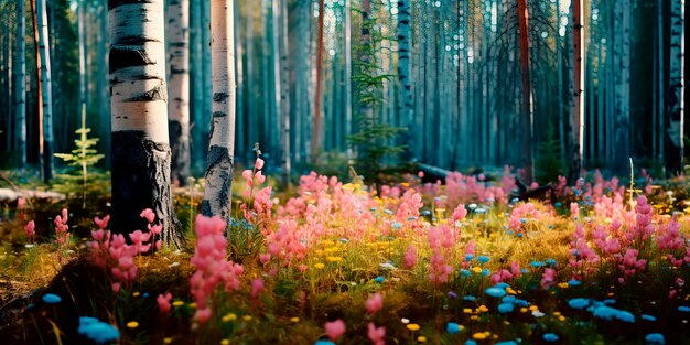 Foto la tranquillità delle foreste boreali dove gli alberi alti creano un senso di solitudine e di calma