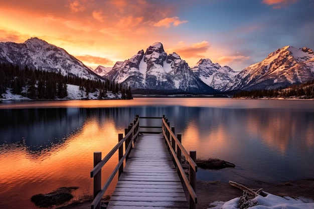 Tranquillità sulle cime del dusk mountain e sul crystal lake