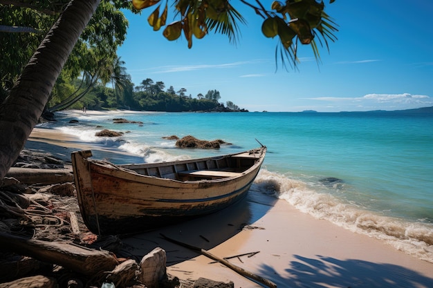 Tranquility in Karon Phuket Golden Sea and coconut trees generative IA