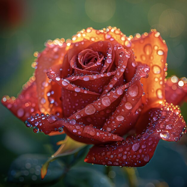 写真 薇 の 花びら を 優しく 飾っ て いる 輝く 雨 の 滴 に 対する 静けさ