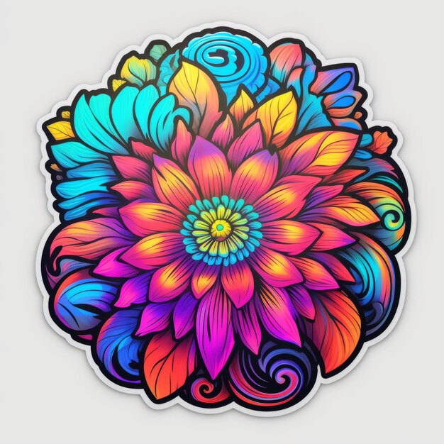 Transcendent Blooms UHD Black Light Trippy Sticker for Creative Escapades with Bright Stunning Des