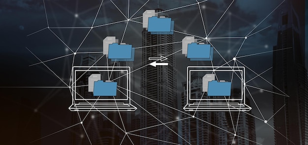 Trasferimento di file tra laptop su uno schermo virtuale