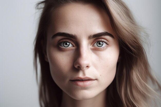 Transfixed Intense Gaze of a Woman on a White Studio Background