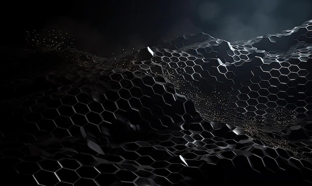 Transform your design with this futuristic black hexagon background designe