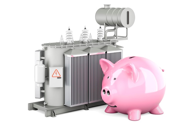 Transformer oil with piggy bank 3D rendering