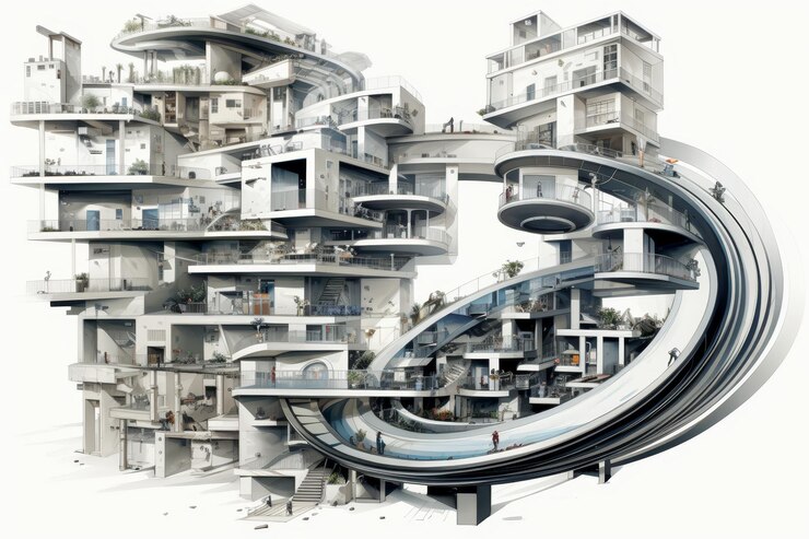 Photo transforming dreams into reality a collage of building sketch 3d model and construction process