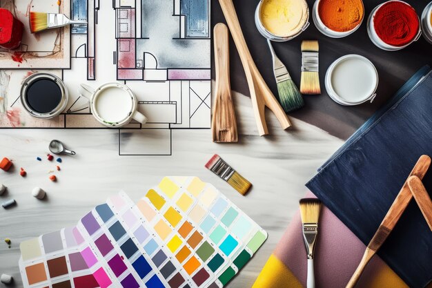 Premium AI Image  Transforming Spaces A Visual Symphony from the Painter and Decorator's Work Table