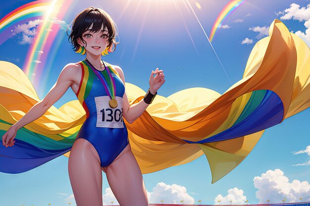 Manga anime lindas garotas brasileiras jogando vôlei de praia mulher  atraente de biquíni ilustração de desenho animado uma imagem gerada por ia