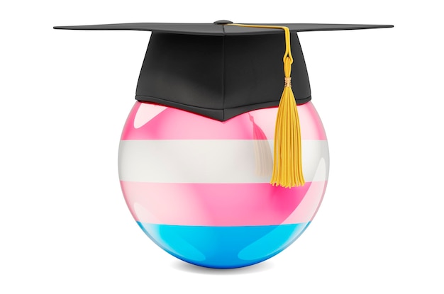 Transgender flag with graduation cap 3D rendering isolated on white background