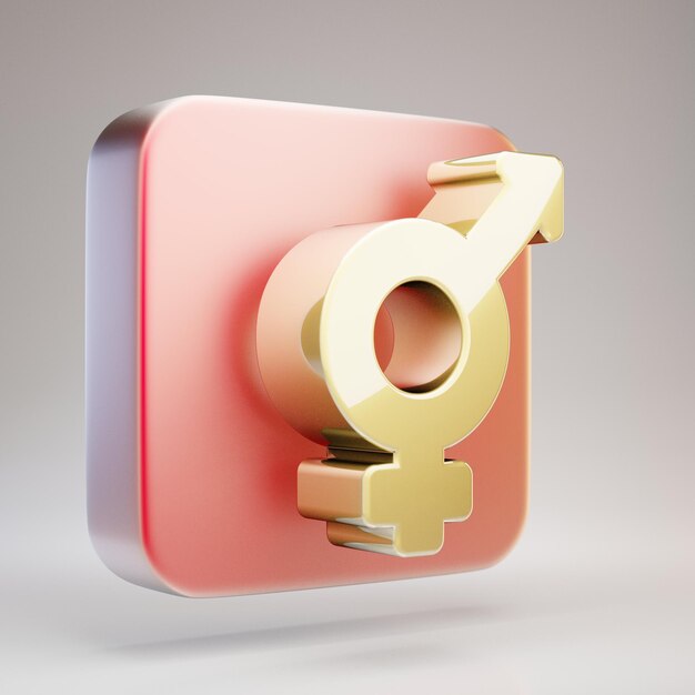 Transgender icon. Golden Transgender symbol on red matte gold plate. 3D rendered Social Media Icon.