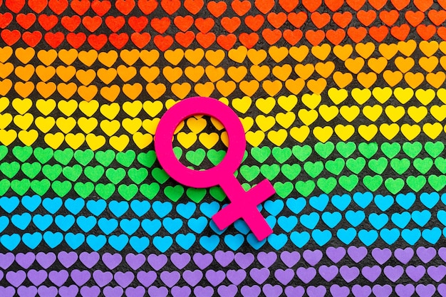 Transgender symbol on a rainbow flag made of hearts