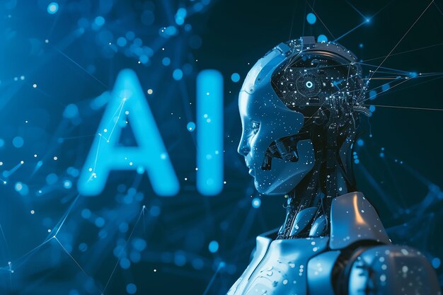 Transhumanism with the letters AI in the background