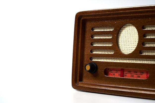 Transistor radio retro battery powered portable radio on a white isolated background