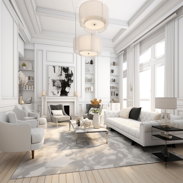 Premium Photo | Transitional Interior Design with white background
