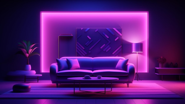 Transitional style living room purple lighting interior design AI Generated art