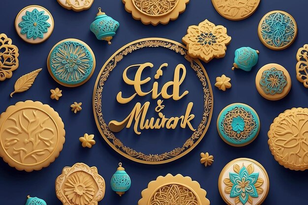 Translation Happy Eid Mubarak 3D Realistic Poster Design with Typical