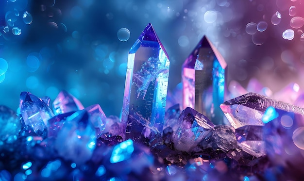 Translucent Crystals Blue and Purple Light ReflectionAbstract Background