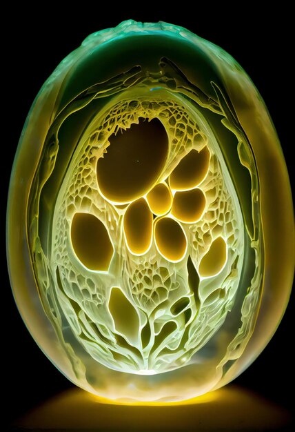 Translucent dinosaur egg with an embryo inside