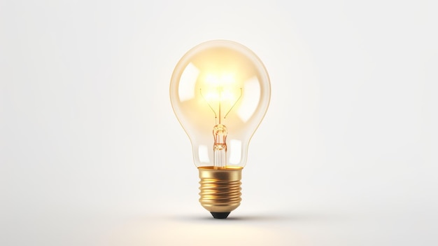 Translucent Golden Light Bulb On White Background In Vray Tracing Style