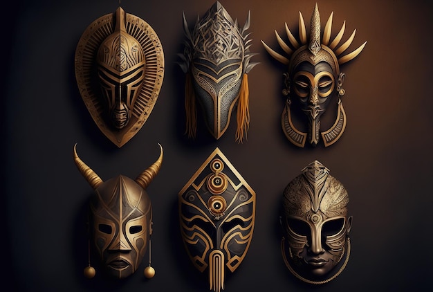 A translucent icon collection of African masks