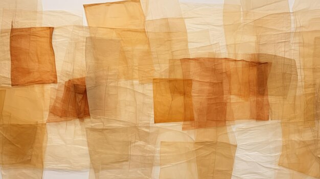 Photo translucent layers a large sculpture of yellow square paintings on light brown paper