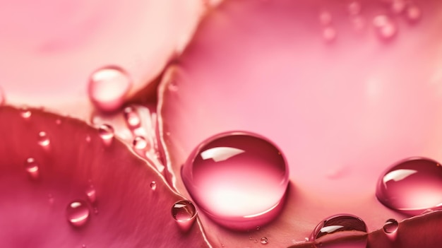 Translucent oil drops in liquid on smooth rose blurred background Generative AI AIG21