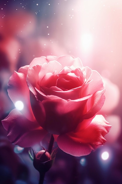 Прозрачная розовая роза в тумане вблизи