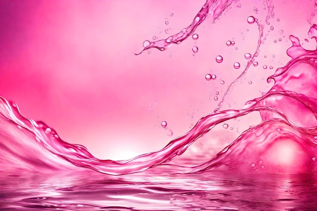 波紋しぶきと泡を含む半透明のピンクの水面