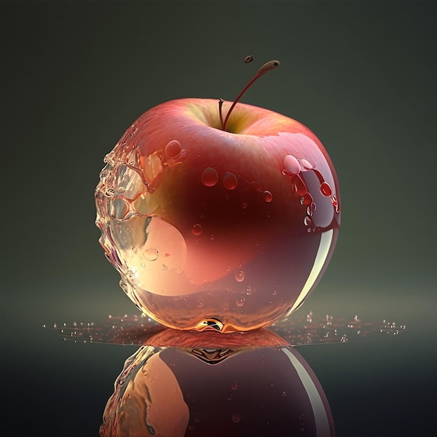 Translucent red apple isolated on black background beautiful creative illustration good background
